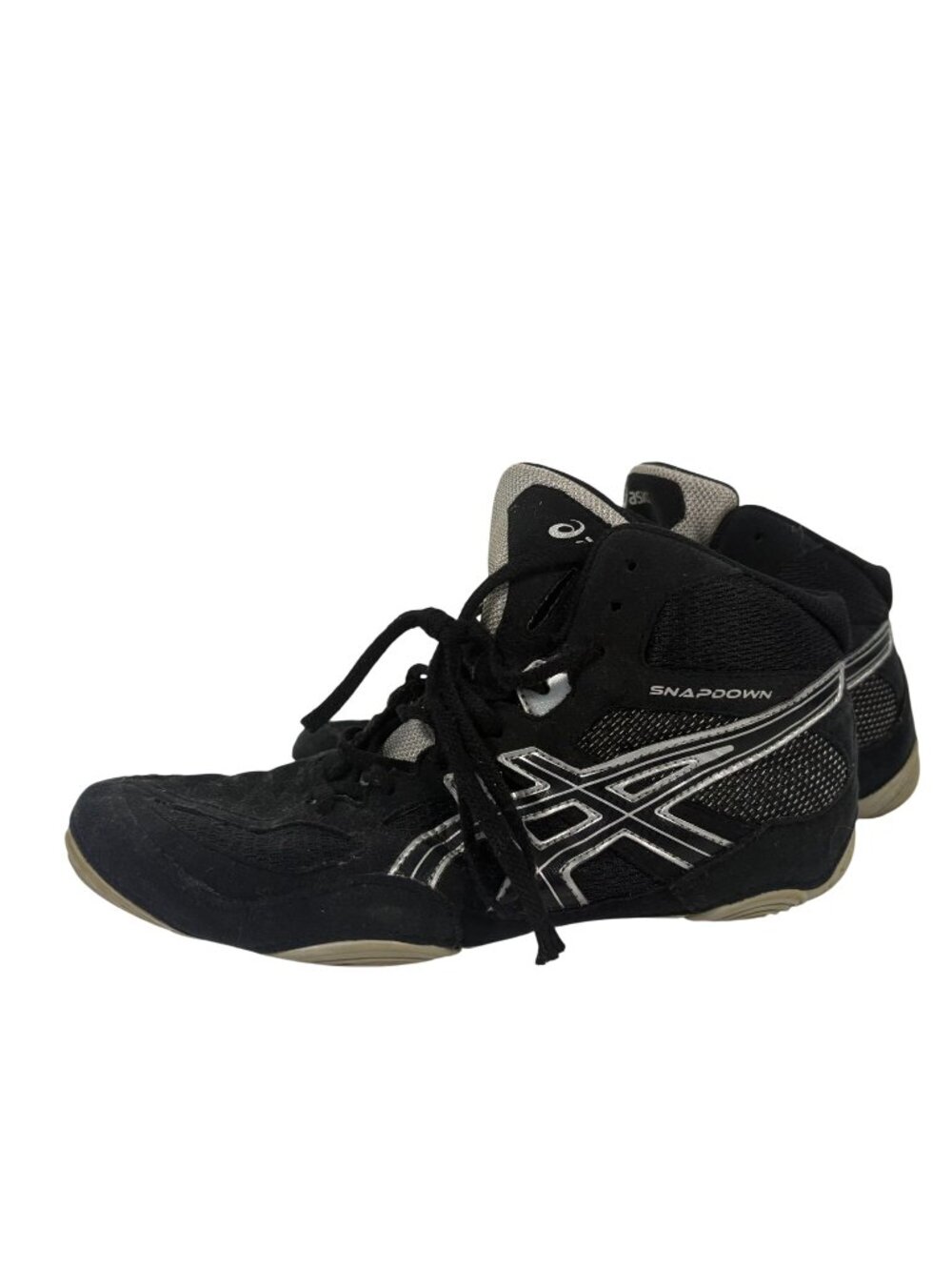 Asics Snapdown Wrestling Shoes Womens Size 7 Black Silver Suede